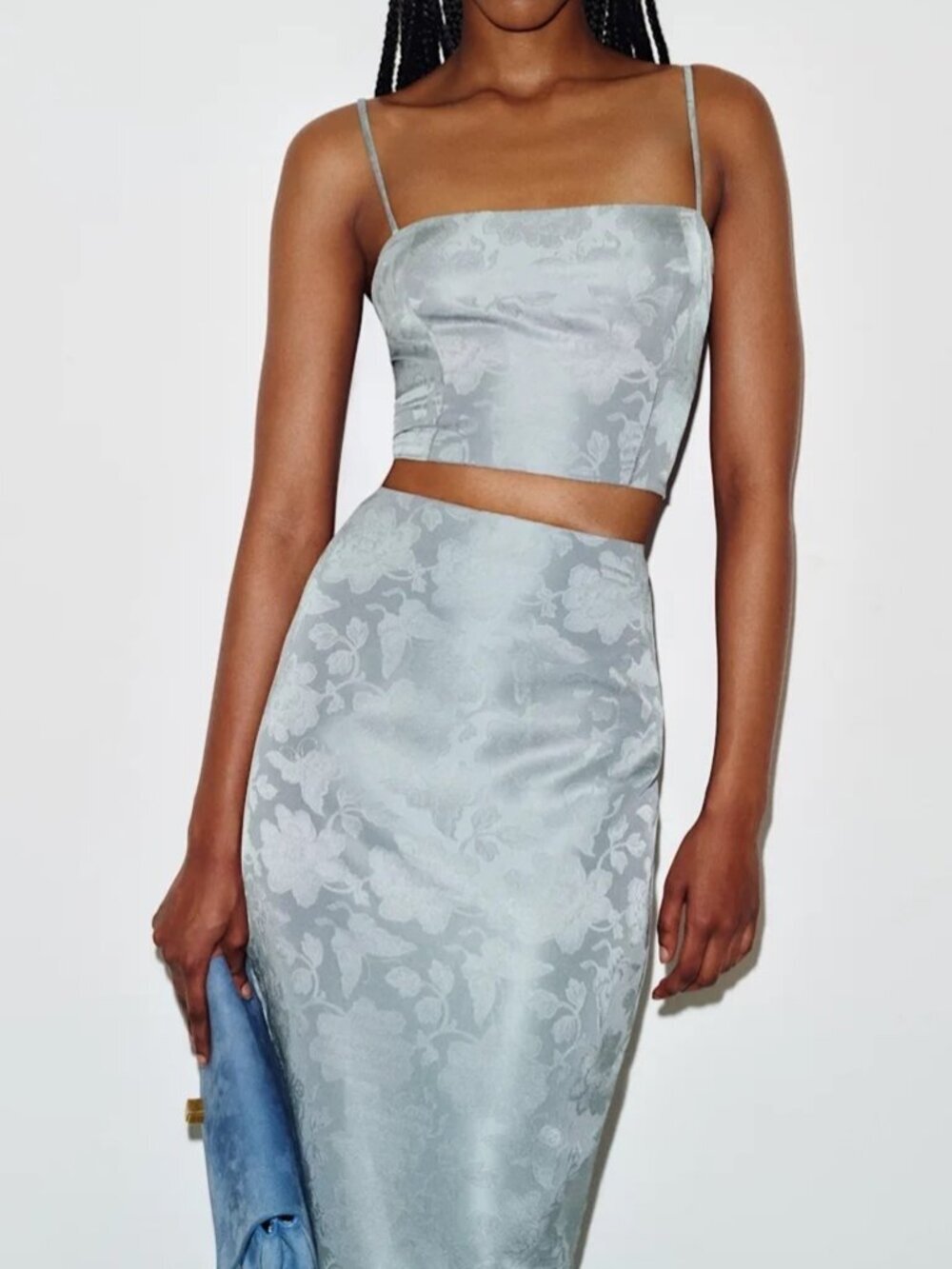 NEW Reformation Nima Two Piece Skirt Set in Blue Cornflower Jacquard | US 4 UK 8